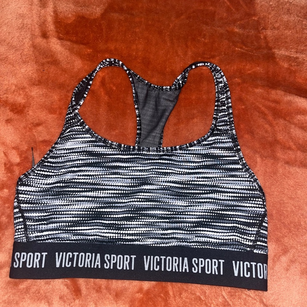 Victoria Sport Black and White Striped Sports Bra